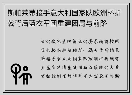 斯帕莱蒂接手意大利国家队欧洲杯折戟背后蓝衣军团重建困局与前路 斯帕莱蒂接手意大利国家队欧洲杯折戟背后蓝衣军团重建困局与前路